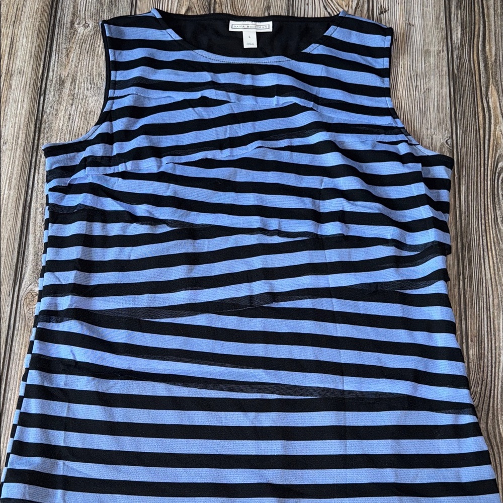 Dana Buchman Black and Blue Striped Tank Top large
